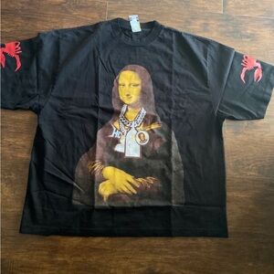 Black Graphic Tee with Mona Lisa Design